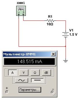 Измерения тока в программе симуляторе Multisim