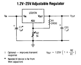 Типовая схема включения регулируемого стабилизатора LT317A