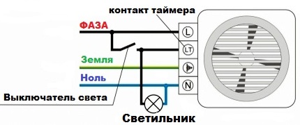 Схема подключения вентилятора со встроенным таймером
