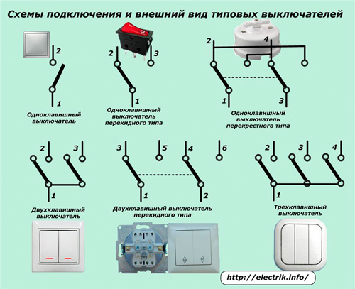 Схемы подключения и внешний вид типовых выключателей