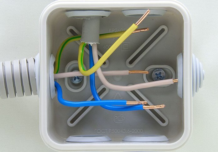 Электрические провода перед монтажом в распределительной коробке