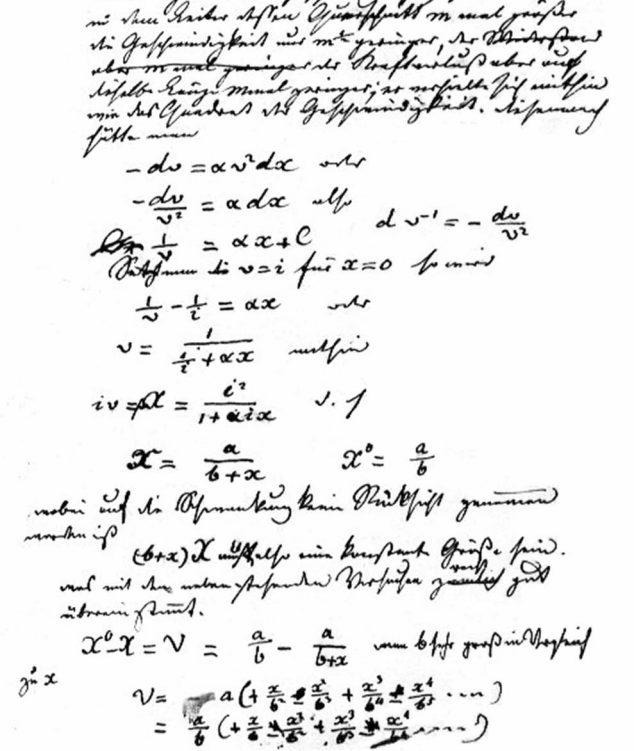 Первая формулировка закона Ома, сделанная его собственным почерком в записной книжке