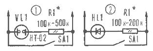 Схема включения неоновой лампочки (1) и светодиода при апгрейте выключателя