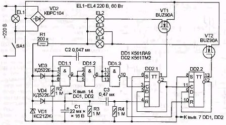 Схема управления люстрой на полевых транзисторах