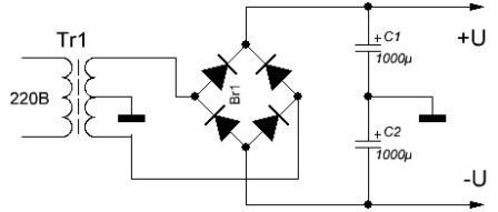 Схема двухполярного выпрямителя