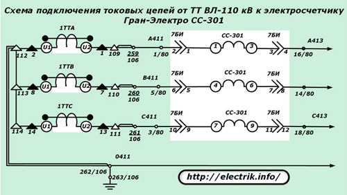Схема подключения токовых цепей