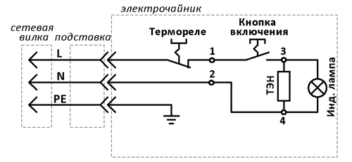 Электрическая схема электрочайника