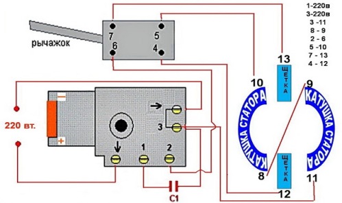 Схема подключения кнопки регулятора оборотов и реверса ударной дрели