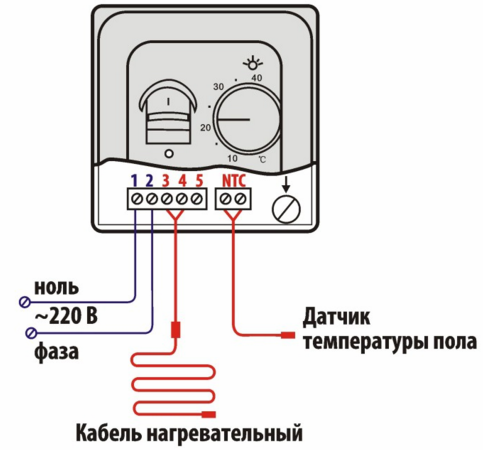 Подключение нагревательного кабеля к терморегулятору