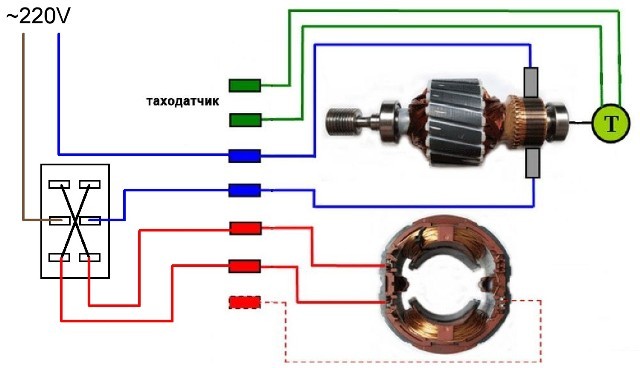 Схема подключения двигателя от стиральной машины с возможностью переключения направления вращения