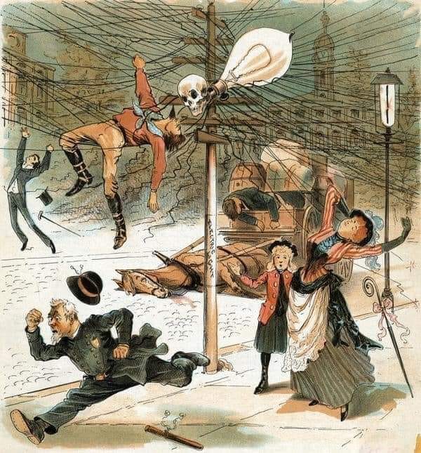 Социальная реклама 1889 года против использования переменного тока