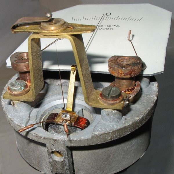 Измерительная система классического гальванометра с постоянным магнитом и подвижной катушкой с указателем