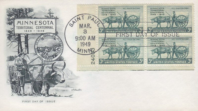 США 1949 100 лет штату Миннесота Первые поселенцы Повозка с быком КПД