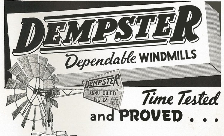 Реклама самомасляной мельницы Dempster, 1940-е гг.